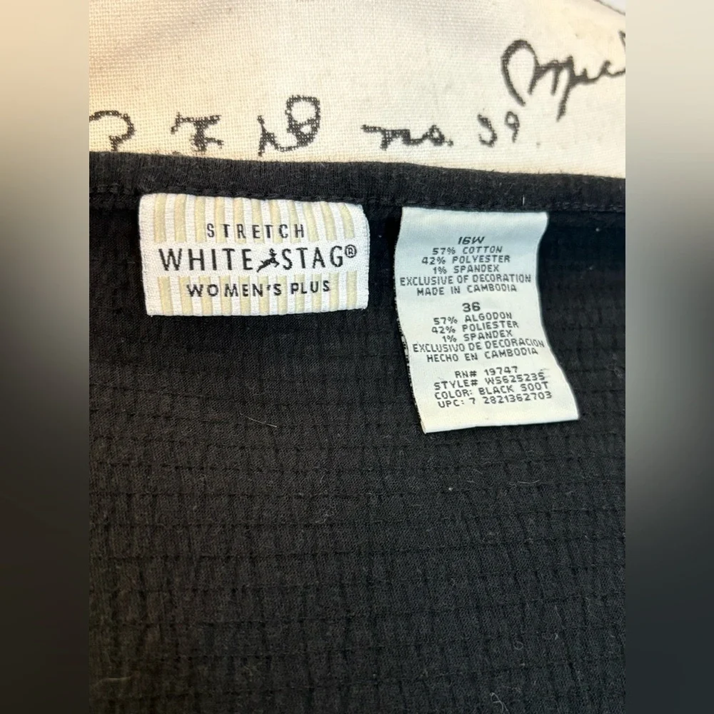 White Stag Black Short Sleeve Top Size 16W Lace Trim & Bead Detail Blouse - Picture 5 of 6